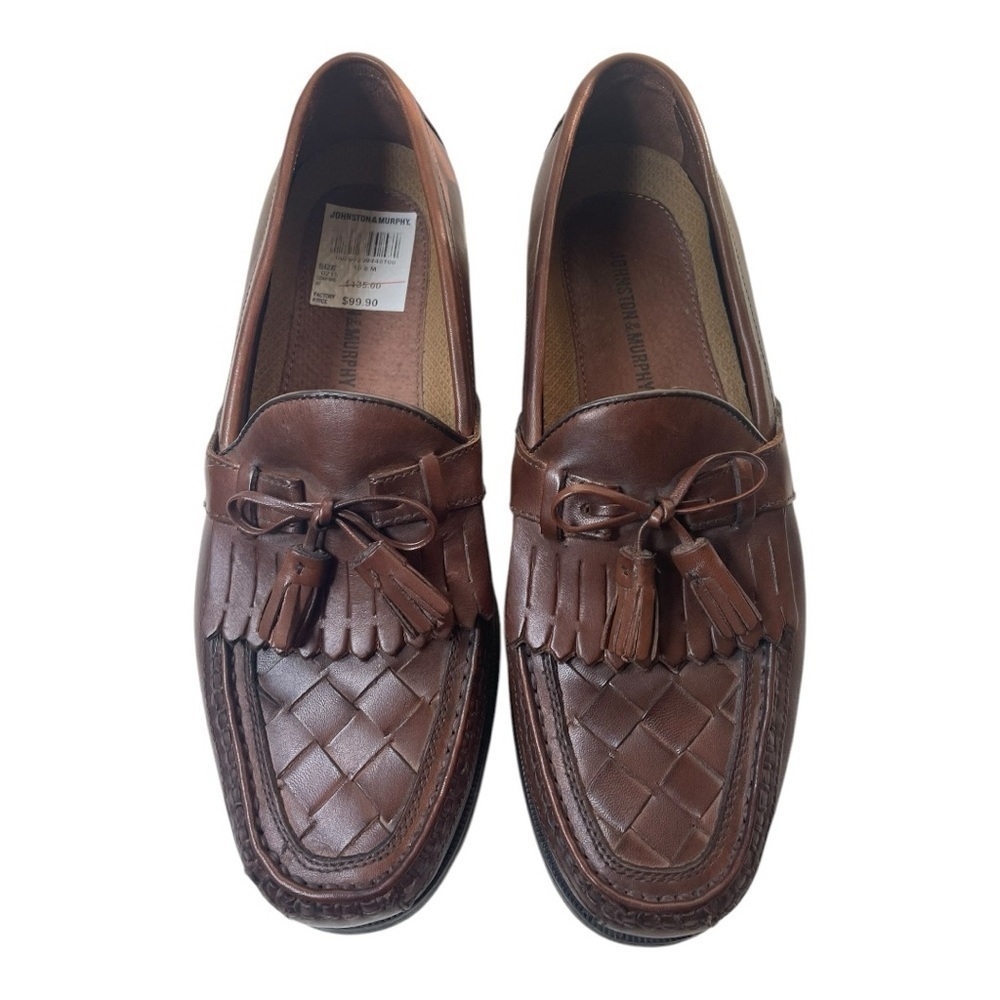 Johnston & Murphy Men’s Halsey Brown Leather Woven Tassel Loafers
